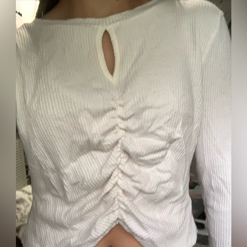 White scrunched sweater